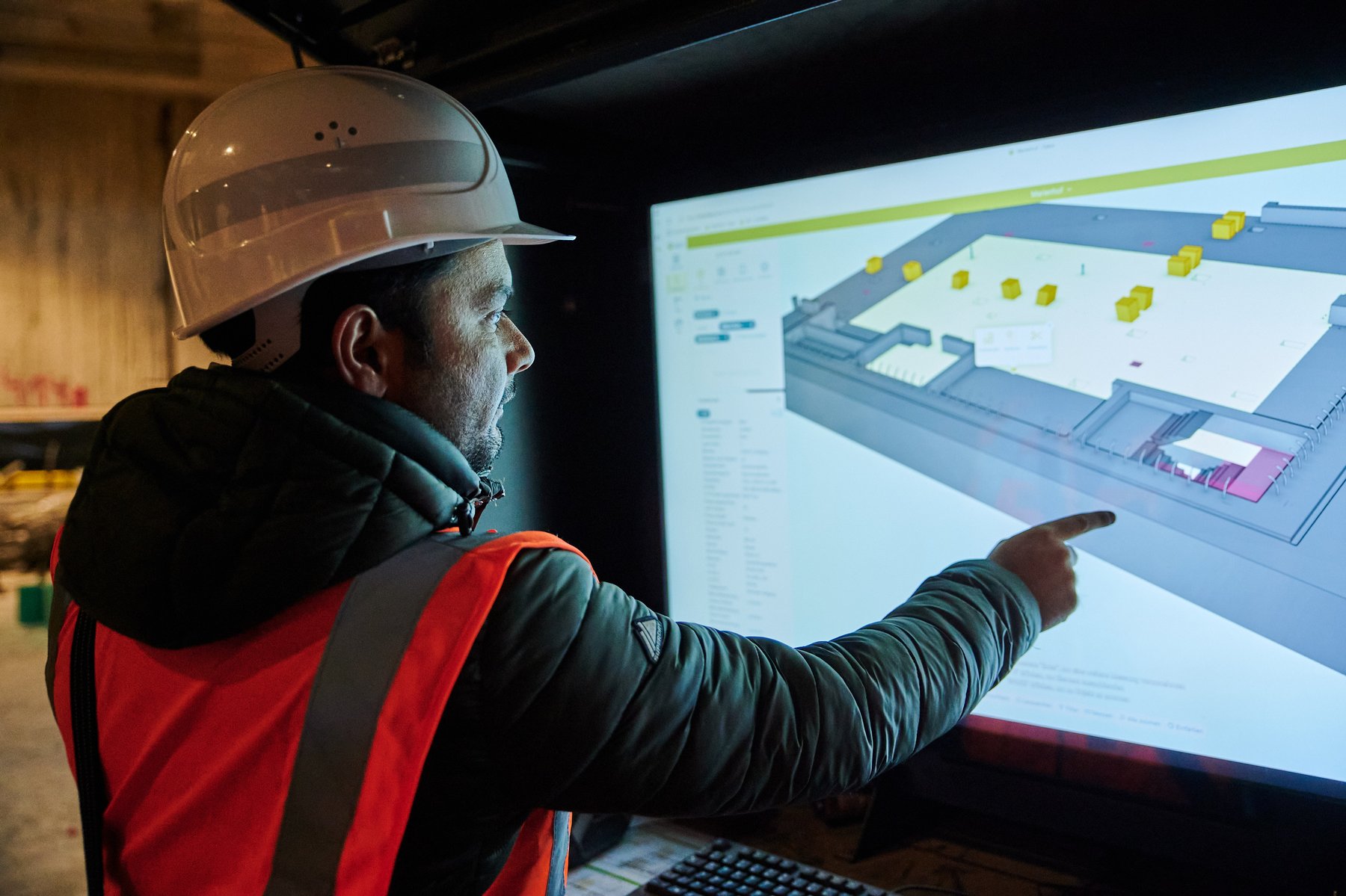 Pointing at a BIM model on a large on-site display